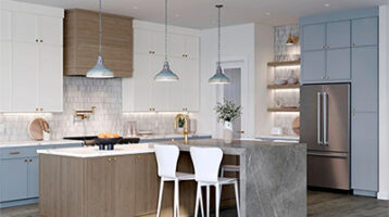 1951 Cabinetry Belcourt Maple Amond, Painted Linen and Painted Mist.