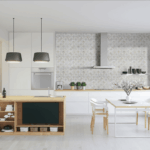 kitchen with milano silver pattern tile.