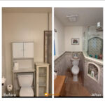 before and after new bathroom tile.