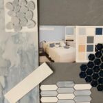 collage of blue porcelain tile samples.