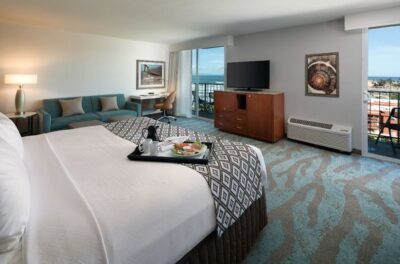 Beautiful and durable new hospitality carpet installed in rooms at the Crowne Plaza, Ventura.