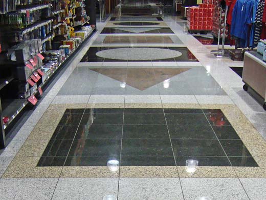 commercial stone flooring in retail store.