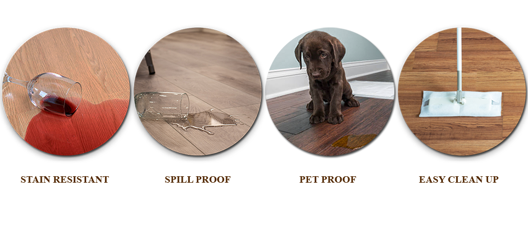 waterproof flooring is spill proof, pet proof, stain resistant, and easy to clean.